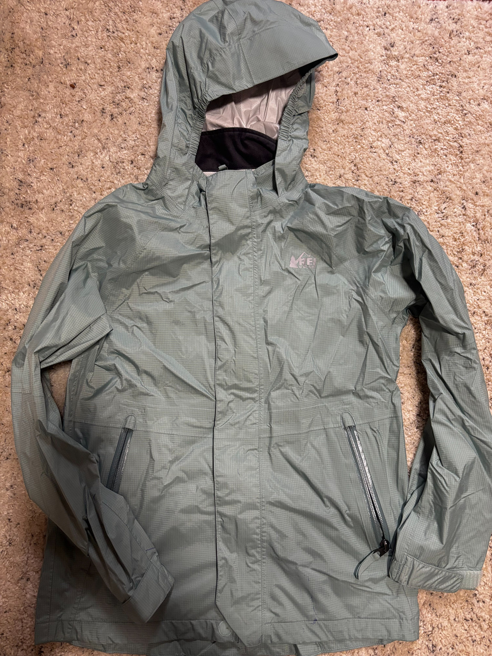 REI Co-Op Kids Rain Jacket Hooded Green Size Medium 10-12